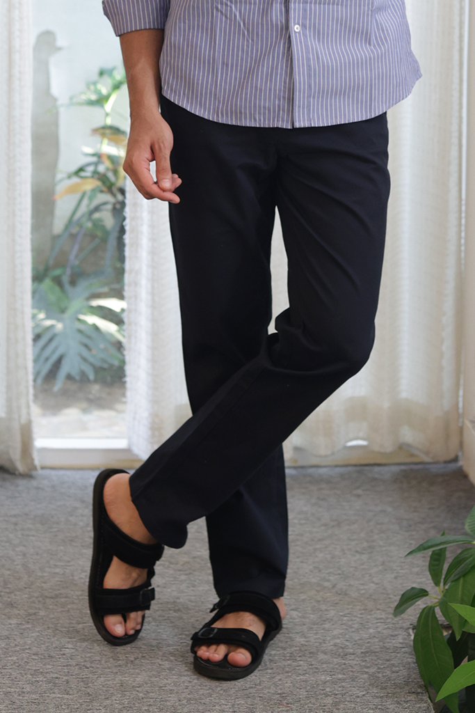 Navy Blue Regular Fit Mid Rise Cotton Chinos Pant