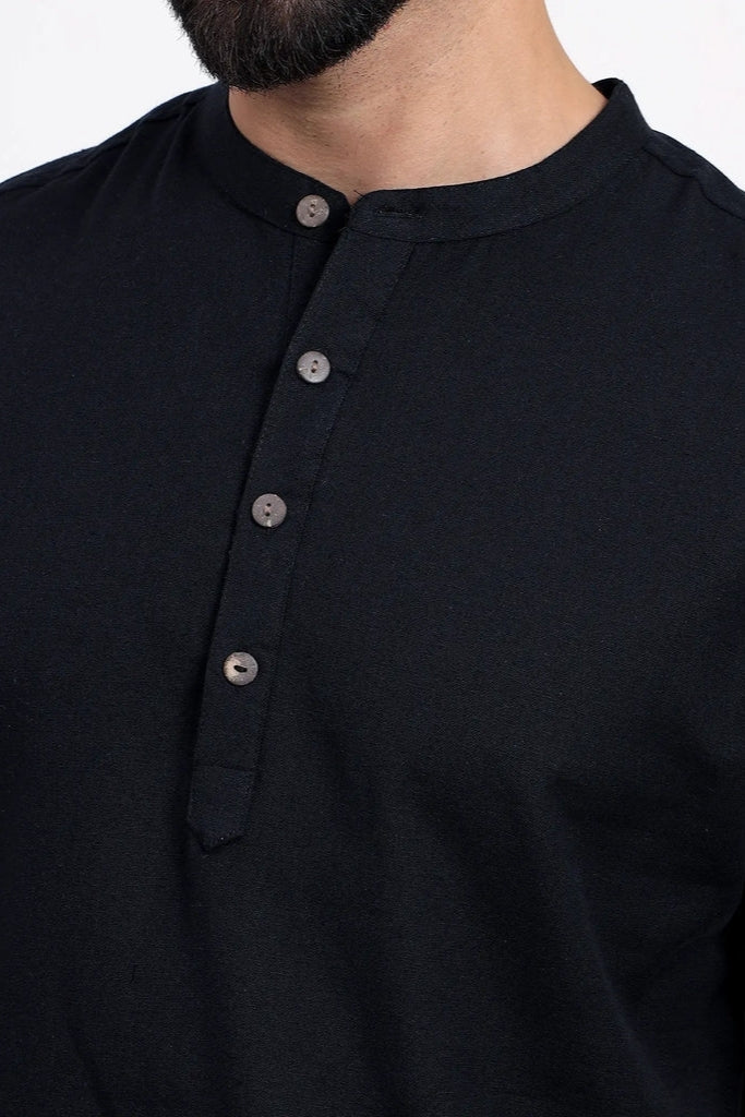 Black Airy Linen Short Kurtas for Men