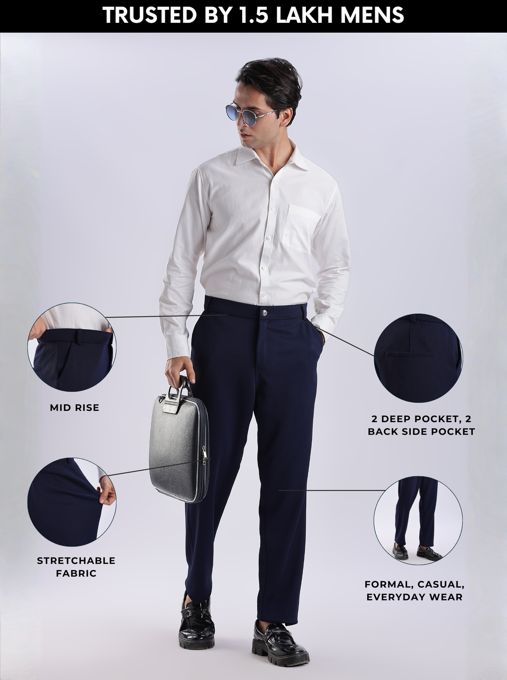 Navy Blue Everyday Stretch Pant for Men