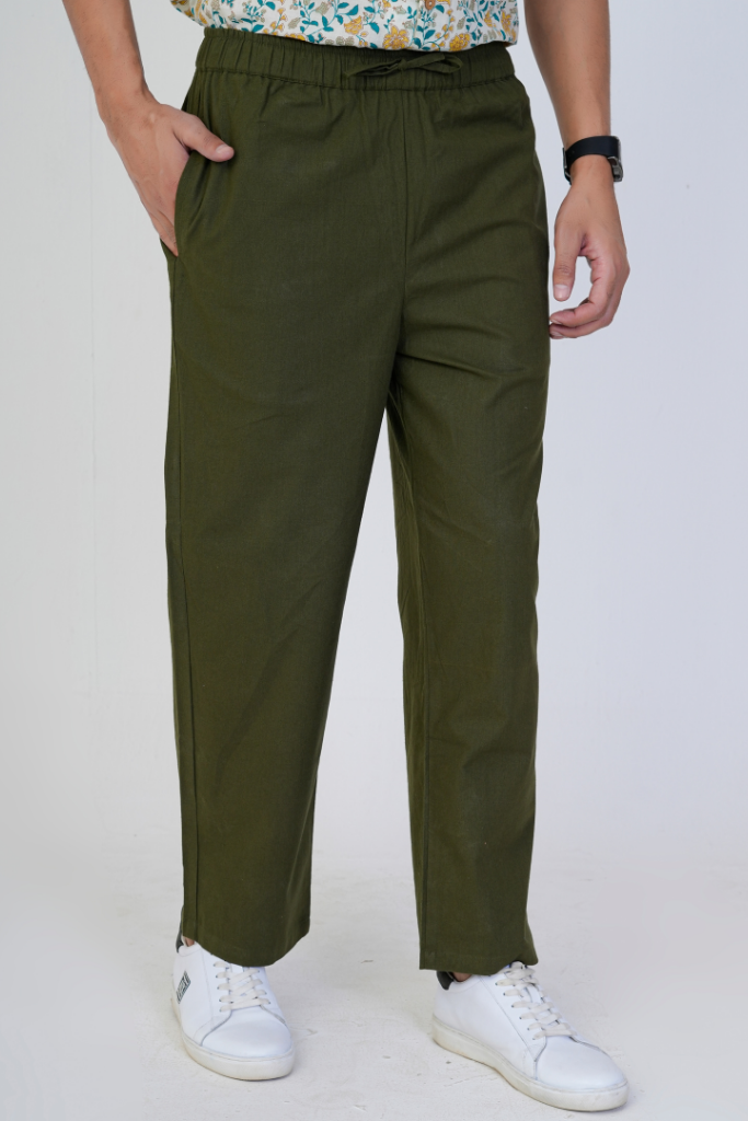 Olive Men's Loose Fit Cotton Pant