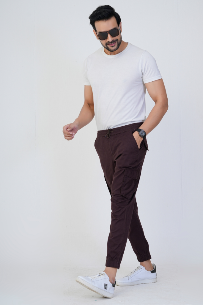 Men's Cotton Cargo Jogger Pants Brown