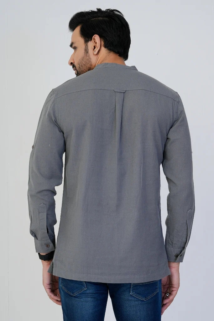Grey Airy Linen Short Kurtas for Men