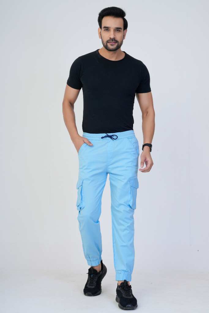 Men's Cotton Cargo Jogger Pants Sky Blue