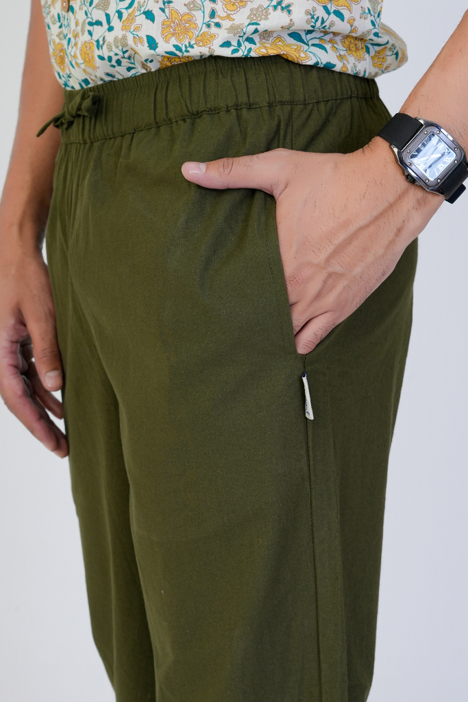Olive Men's Loose Fit Cotton Pant