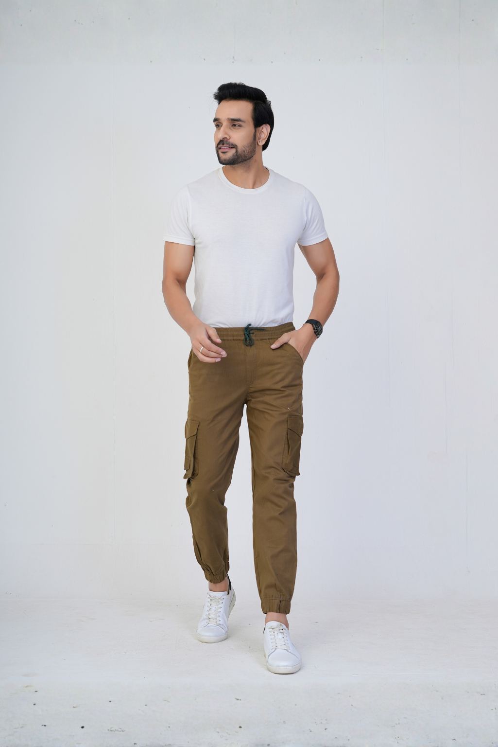 Men's Cotton Cargo Jogger Pants Olive Green