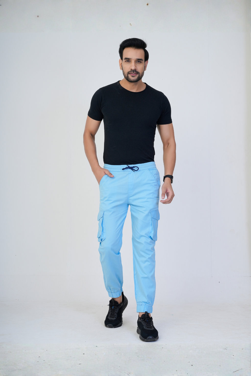 Men's Cotton Cargo Jogger Pants Sky Blue