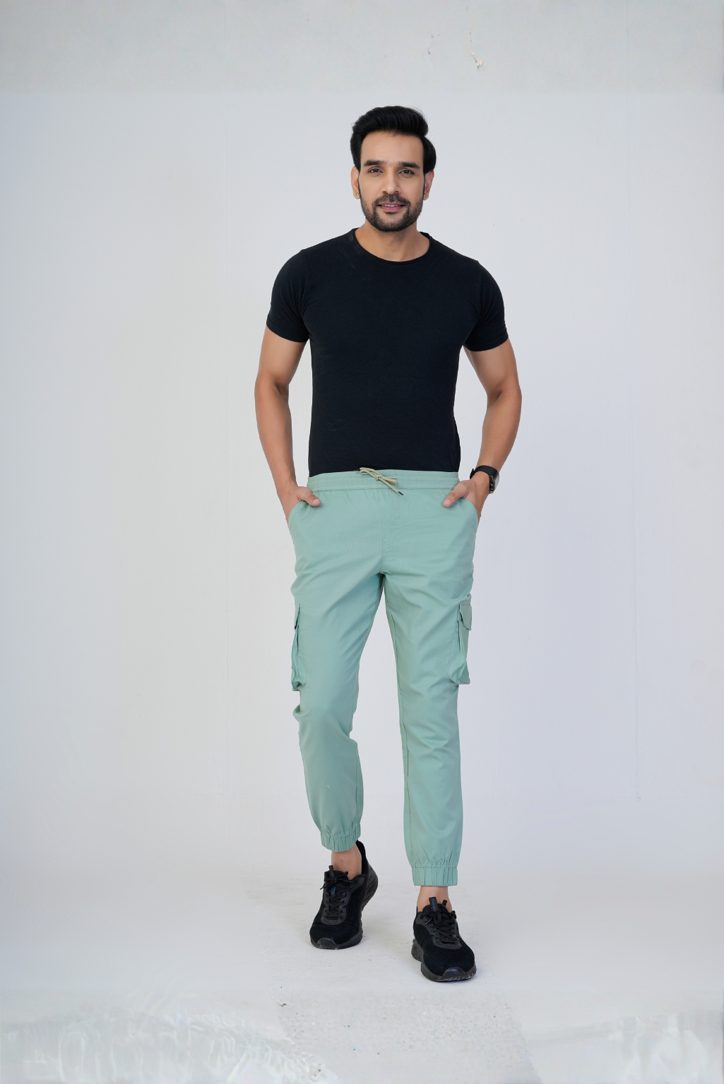 Men's Cotton Cargo Jogger Pants Mint Green