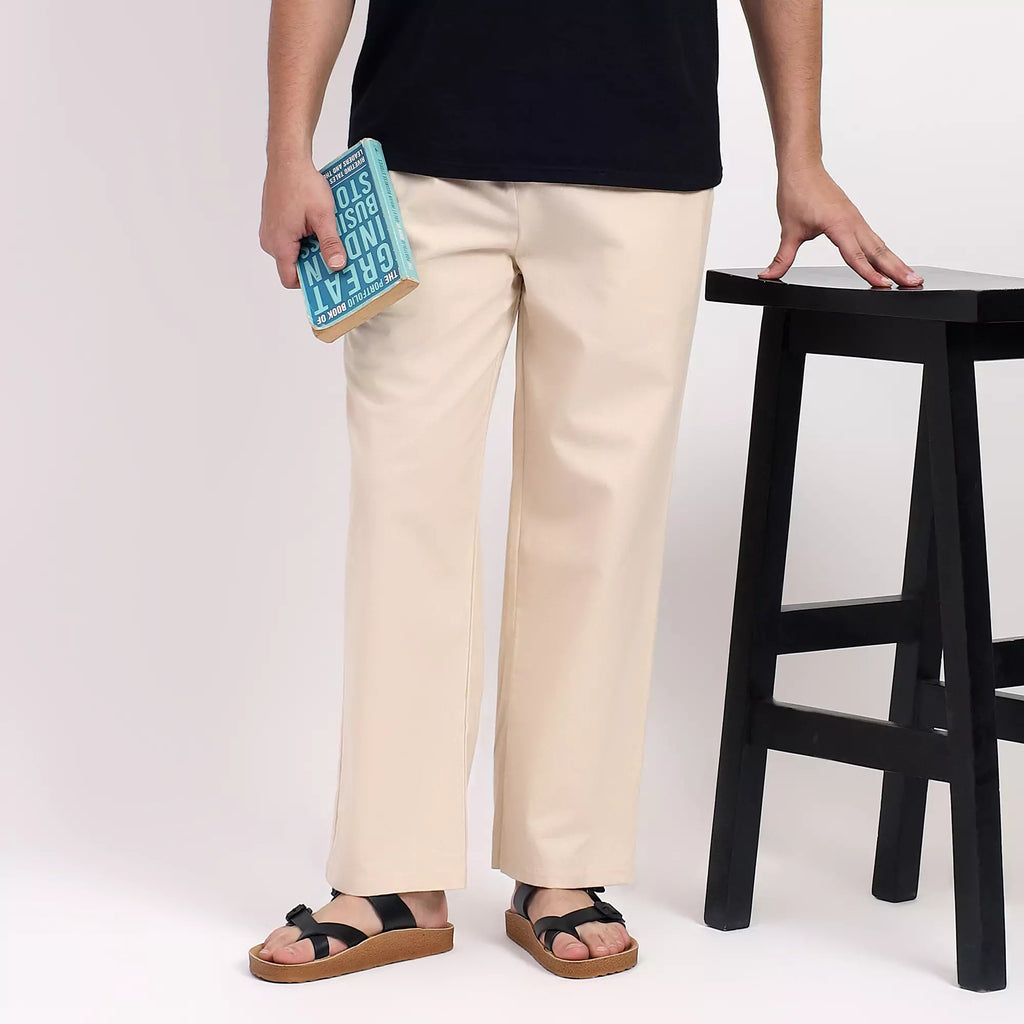 Beige Men's Loose Fit Cotton Pant