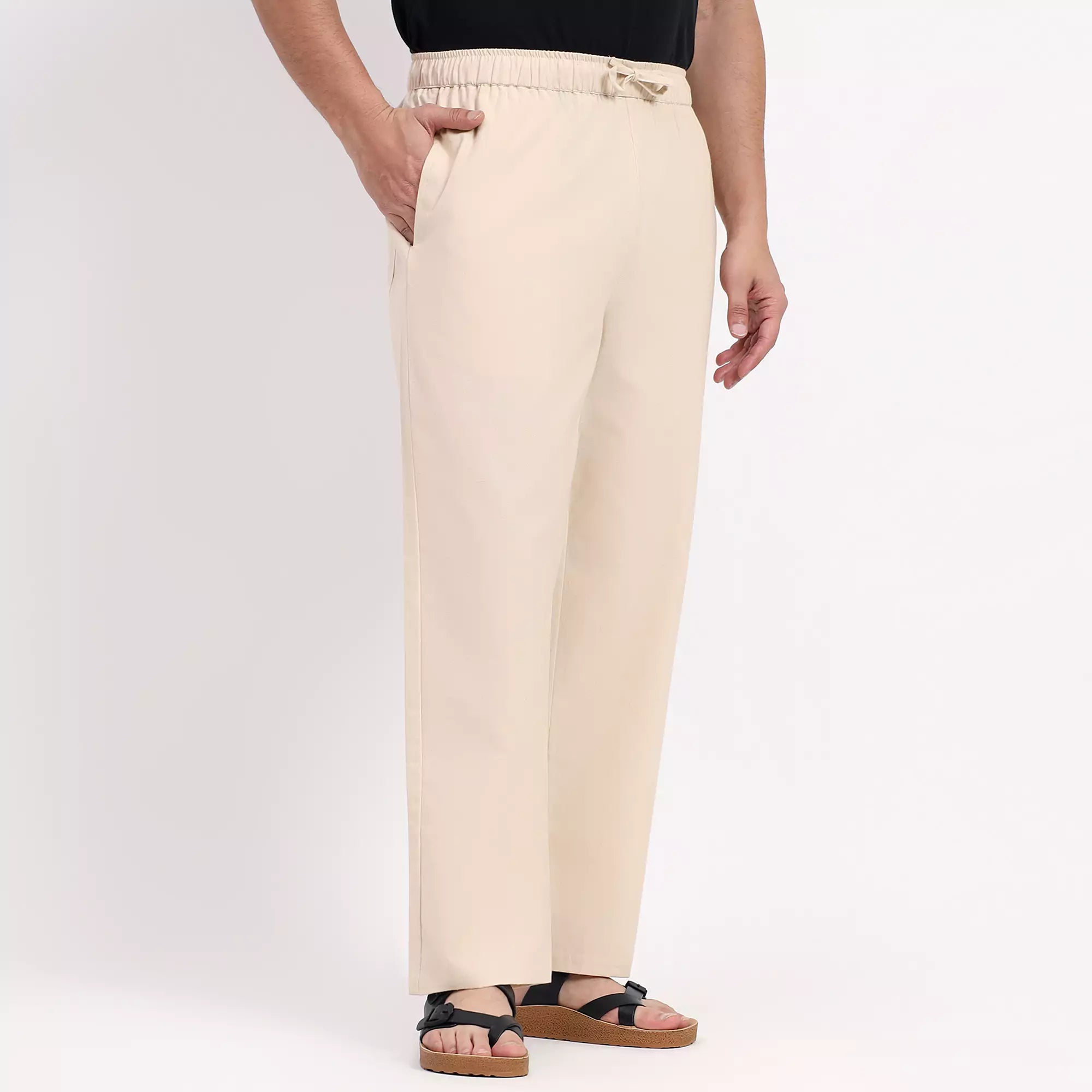 Beige Men's Loose Fit Cotton Pant