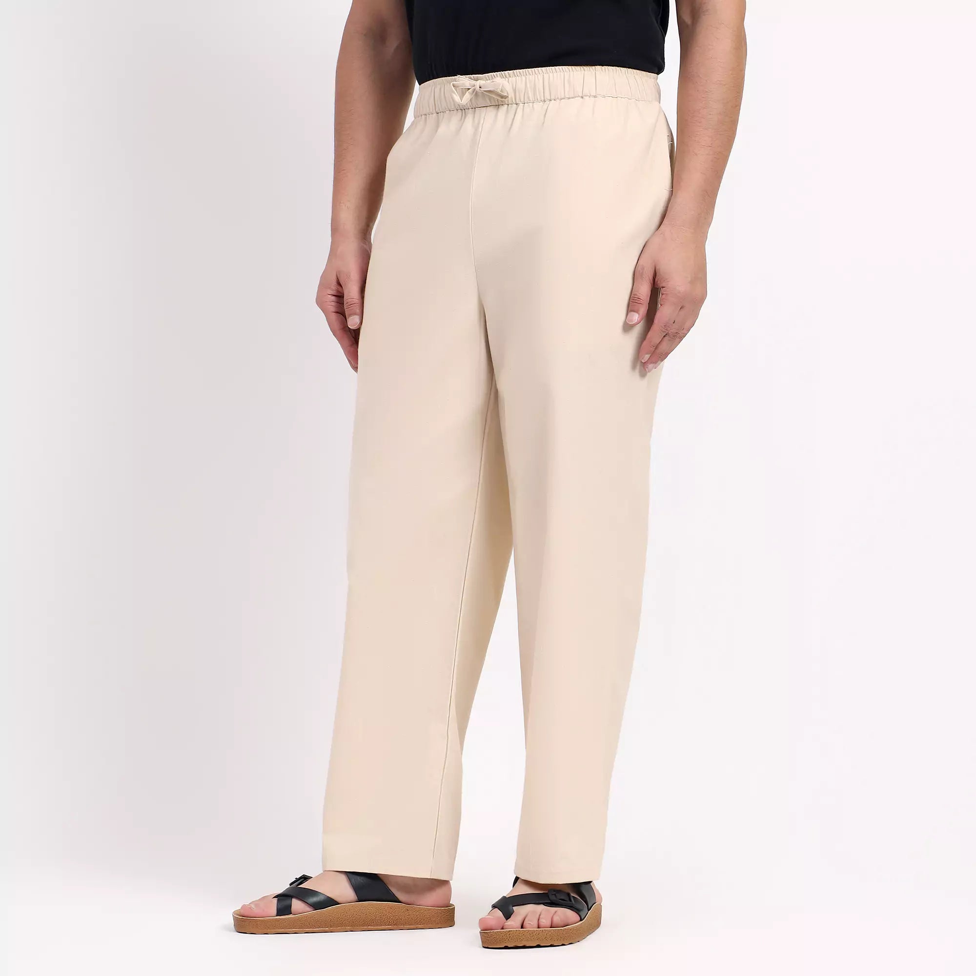 Beige Men's Loose Fit Cotton Pant