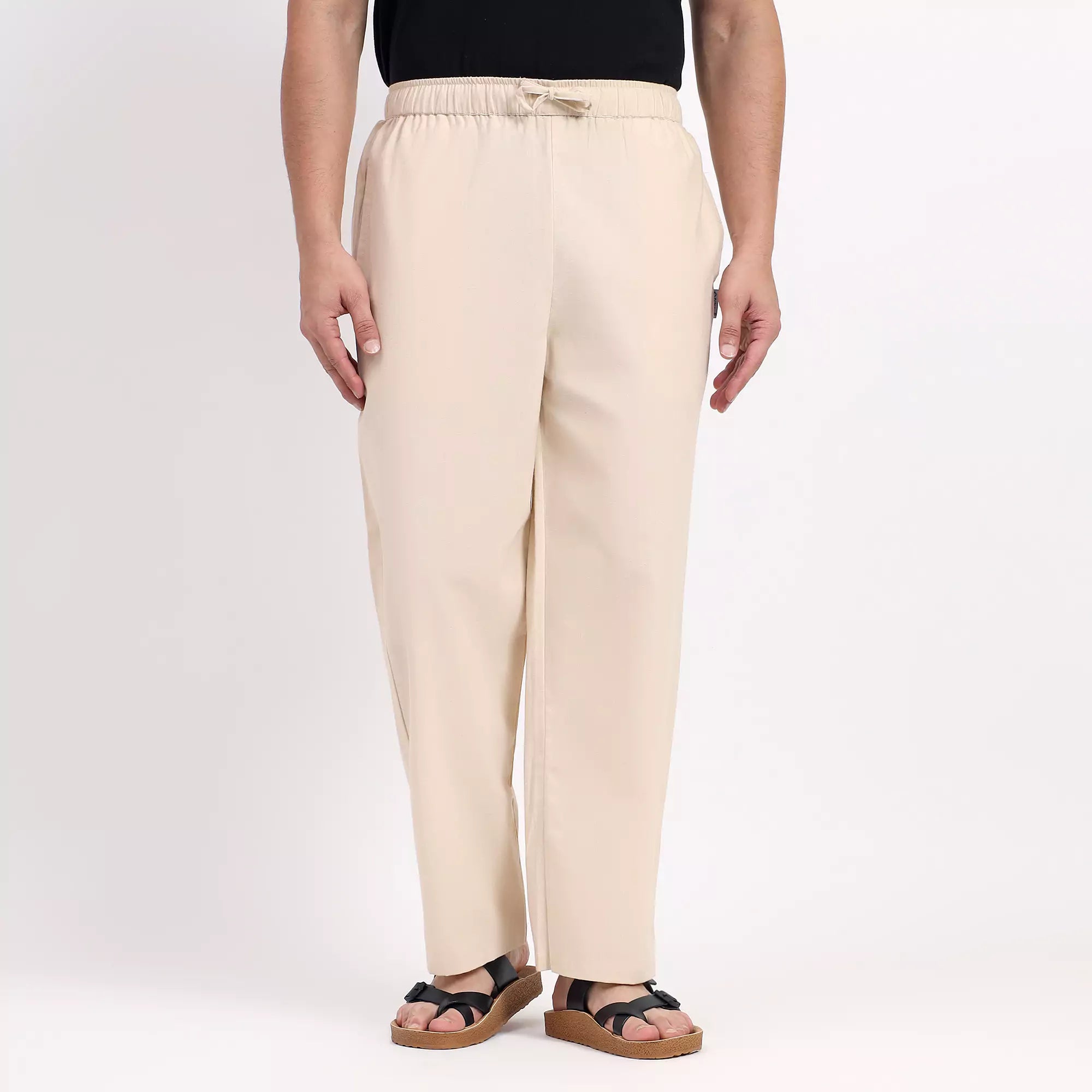 Beige Men's Loose Fit Cotton Pant