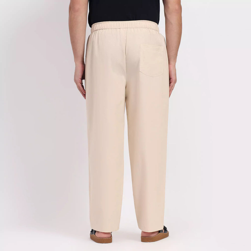 Beige Men's Loose Fit Cotton Pant