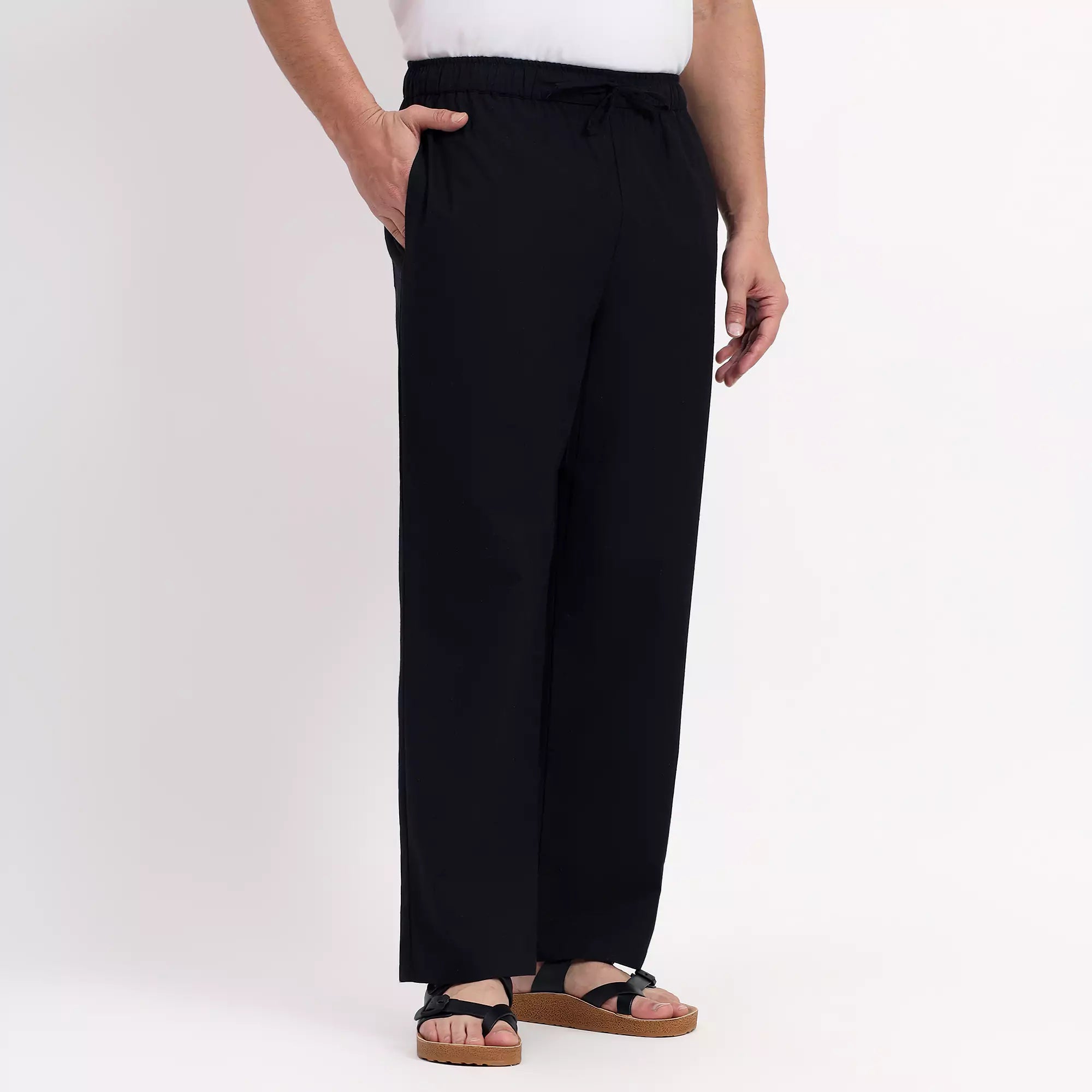 Black Men's Loose Fit Cotton Pant