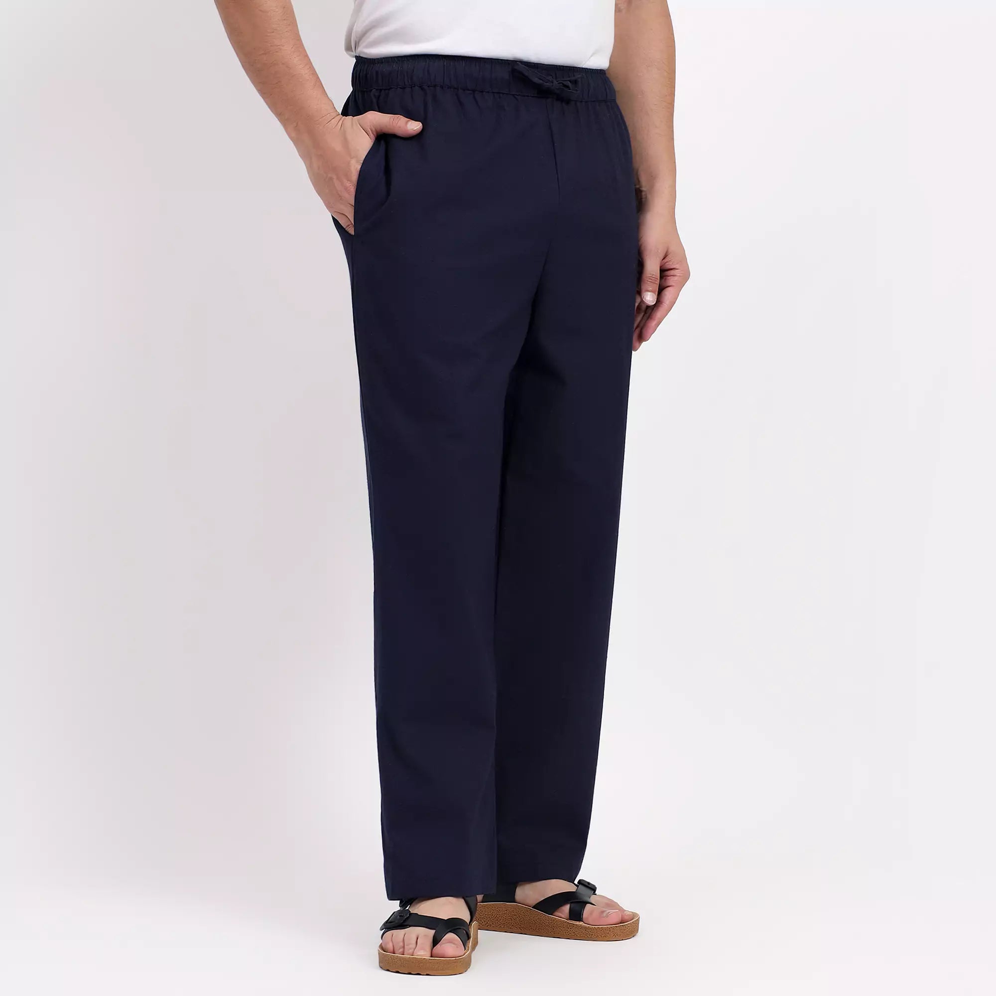 Navy Blue Men's Loose Fit Cotton Pant
