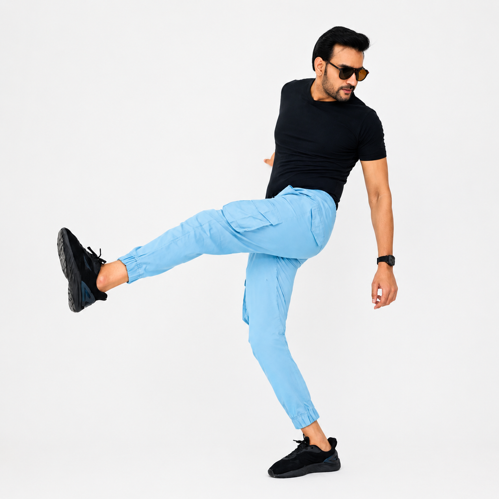 Men's Cotton Cargo Jogger Pants Sky Blue