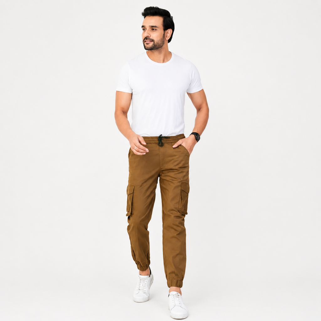 Men's Cotton Cargo Jogger Pants Olive Green