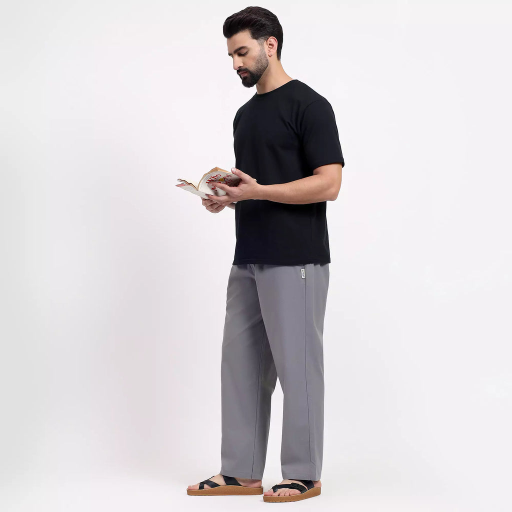 Grey Men's Loose Fit Cotton Pant