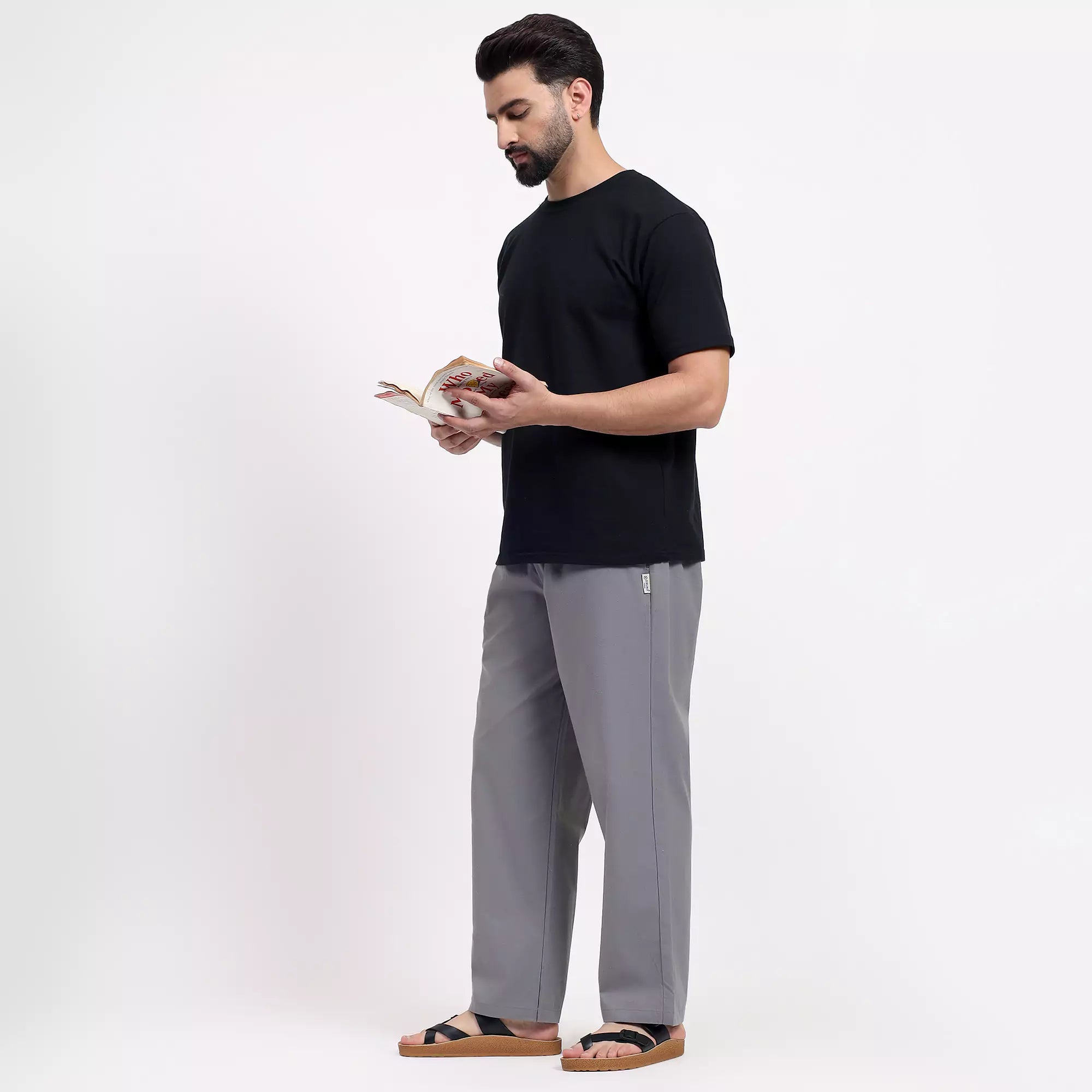 Grey Men's Loose Fit Cotton Pant