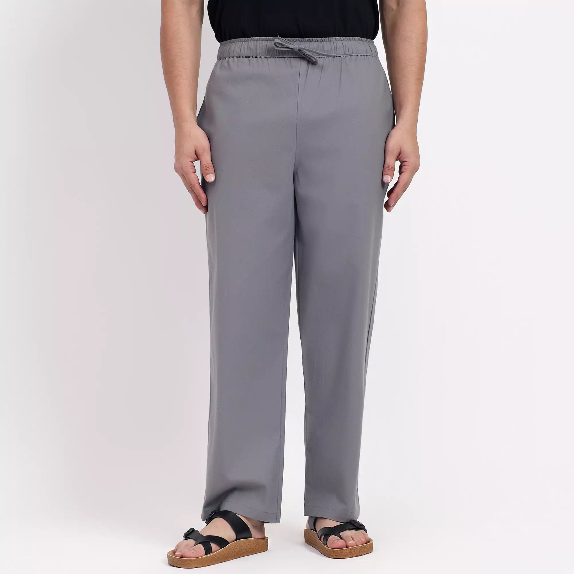Grey Men's Loose Fit Cotton Pant