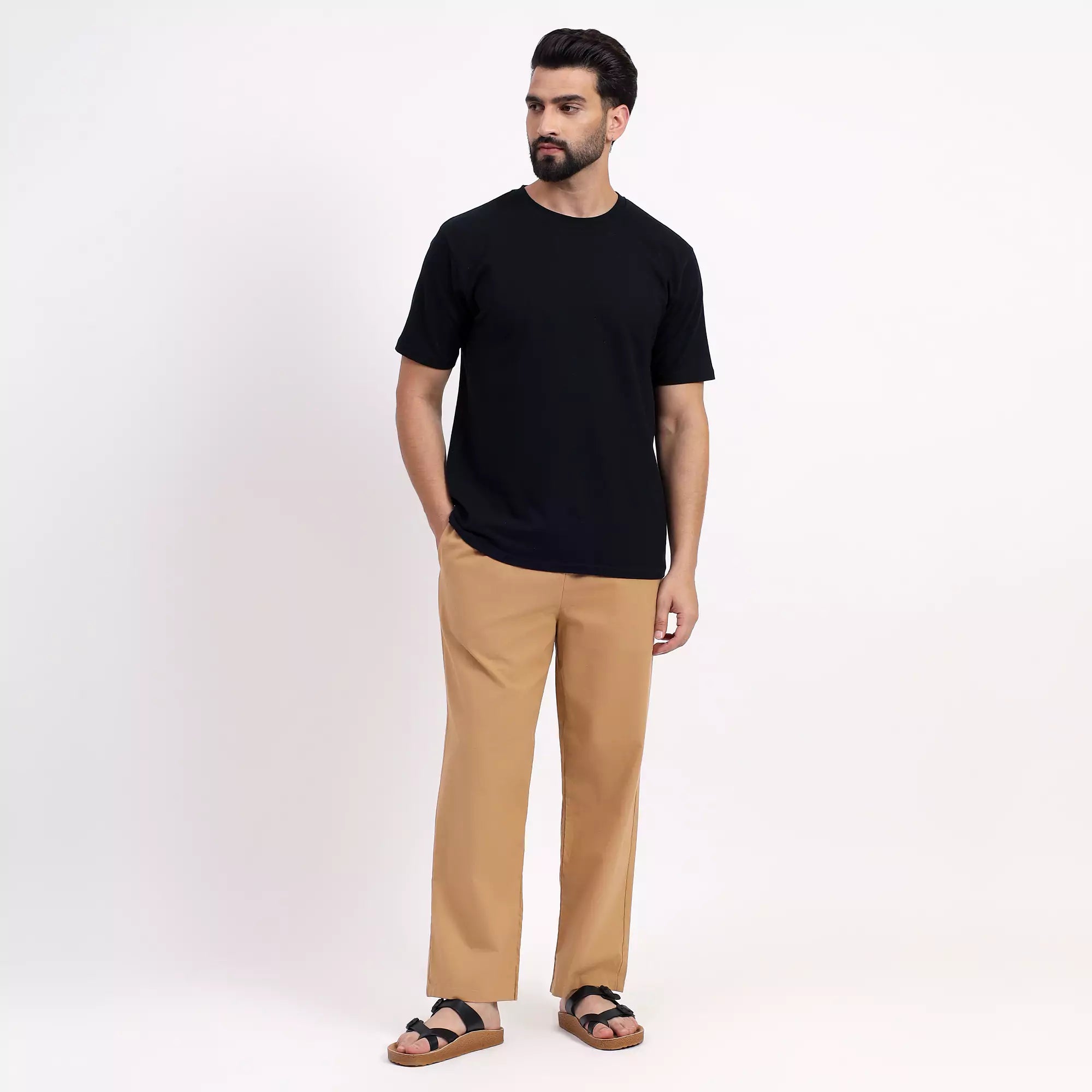 Khaki Men's Loose Fit Cotton Pant