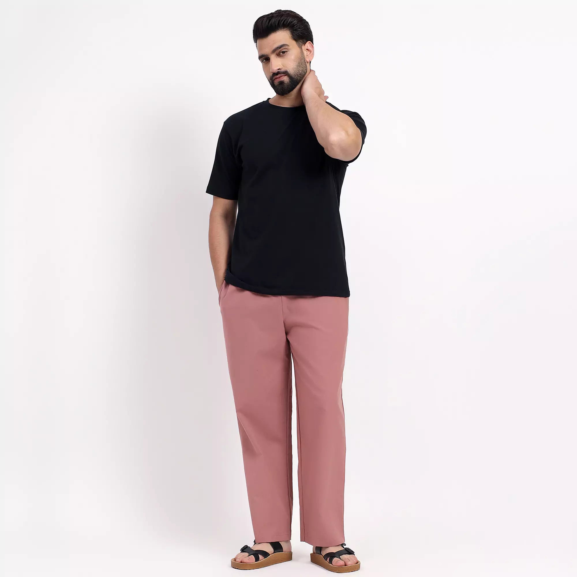 Rose Taupe Men's Loose Fit Cotton Pant