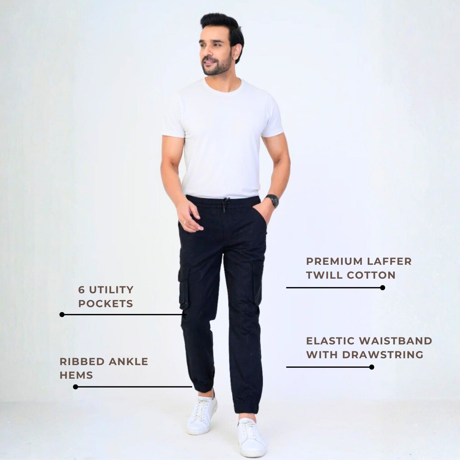 Men's Cotton Cargo Jogger Pants Navy Blue