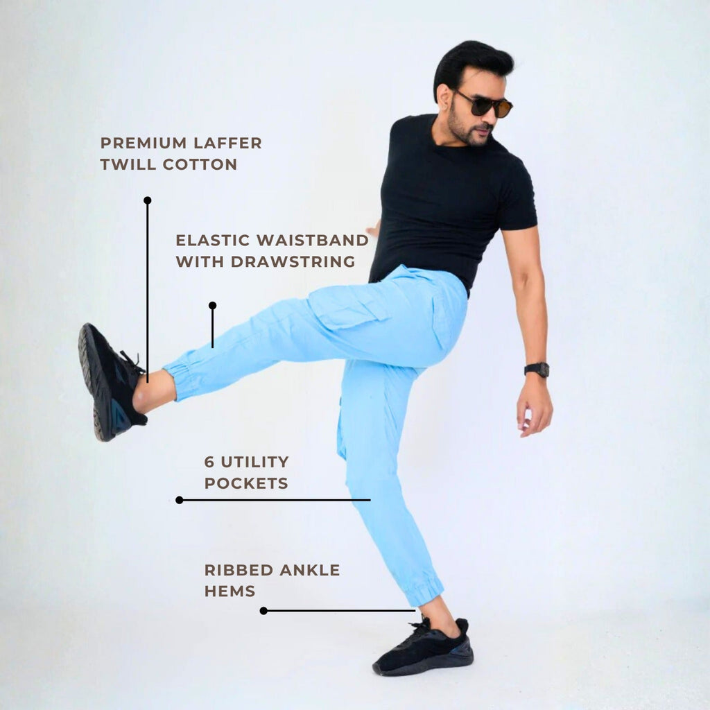 Men's Cotton Cargo Jogger Pants Sky Blue