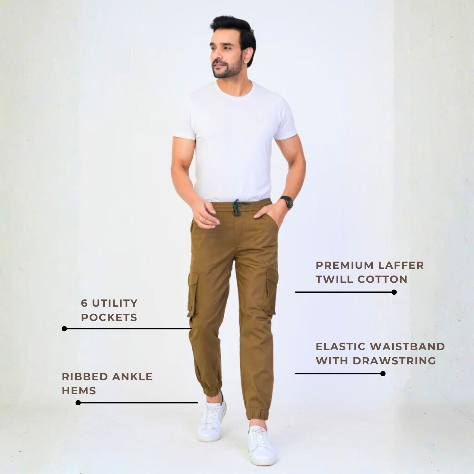 Men's Cotton Cargo Jogger Pants Olive Green