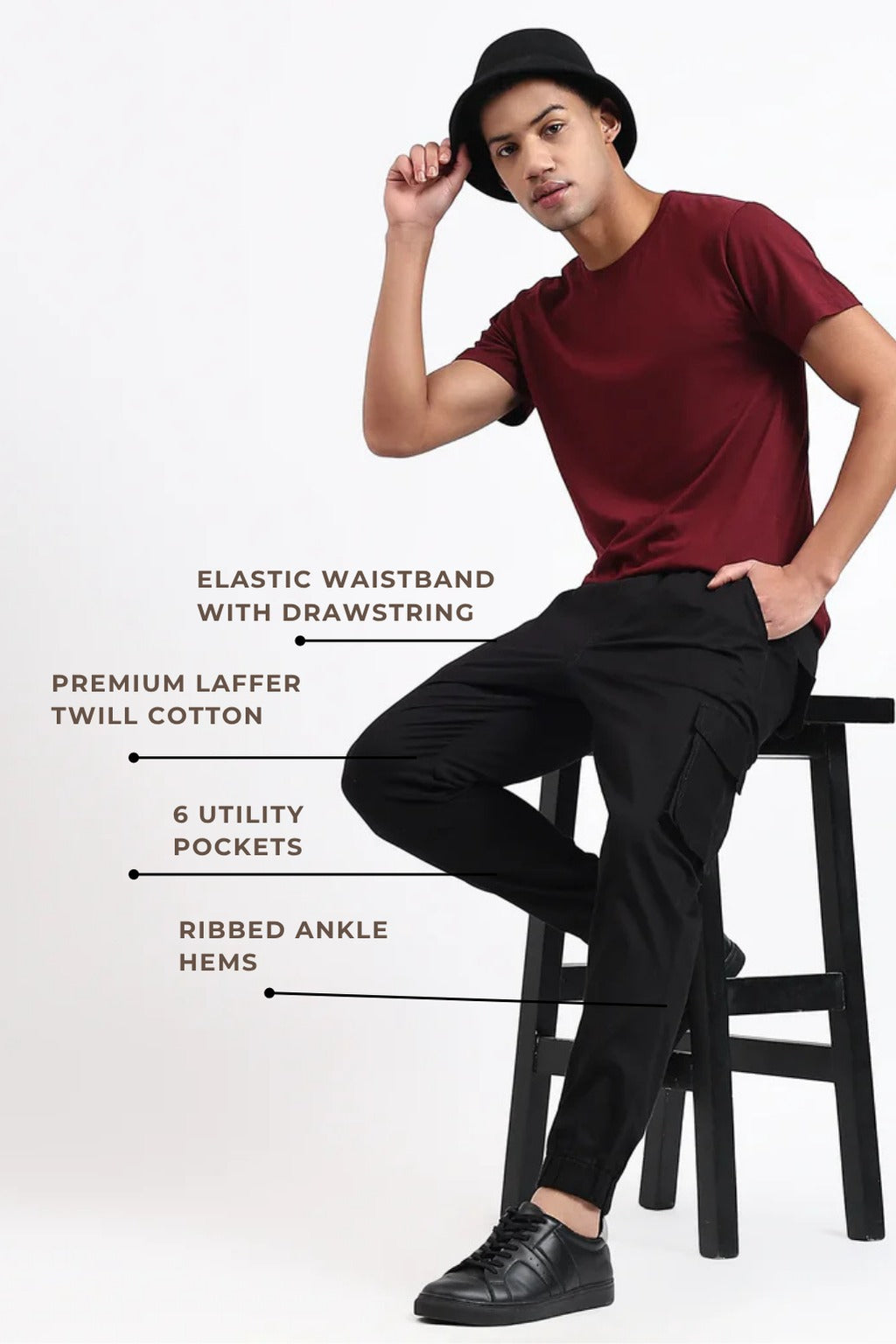 Men's Cotton Cargo Jogger Pants Black