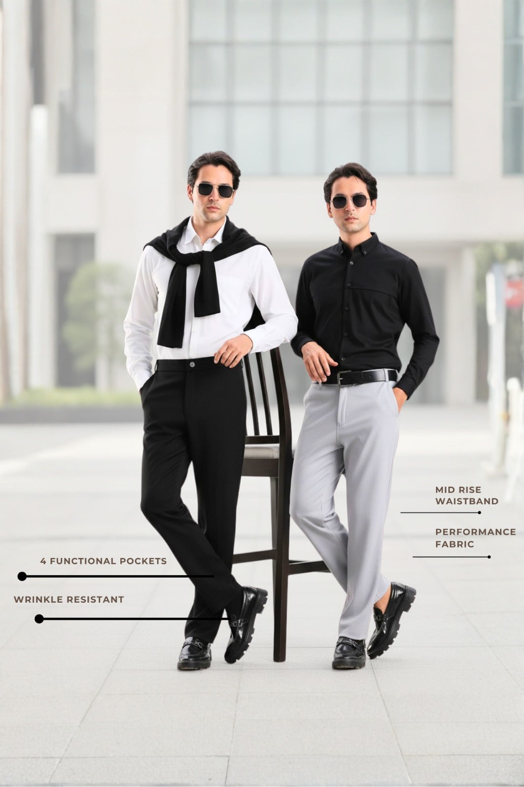 Black And Light Grey Everyday Stretch Pant Combo