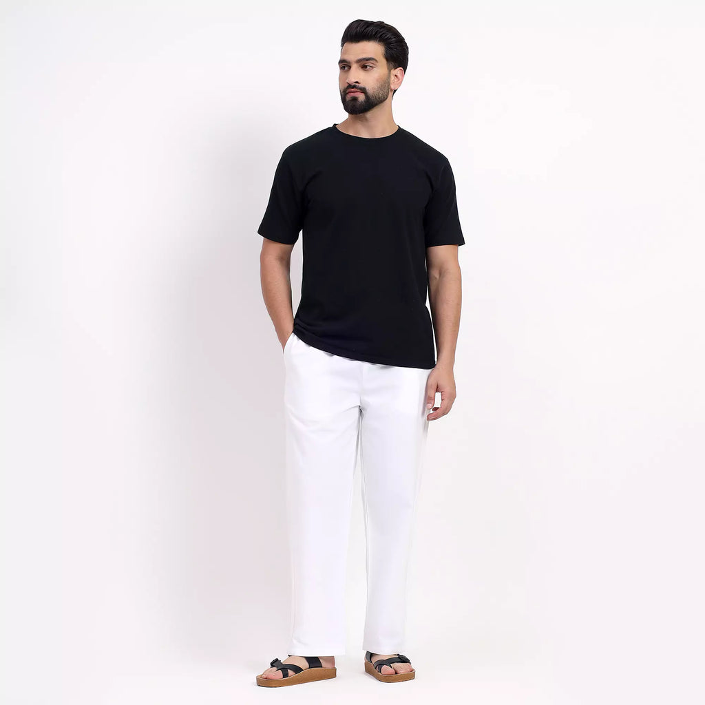 White Men's Loose Fit Cotton Pant