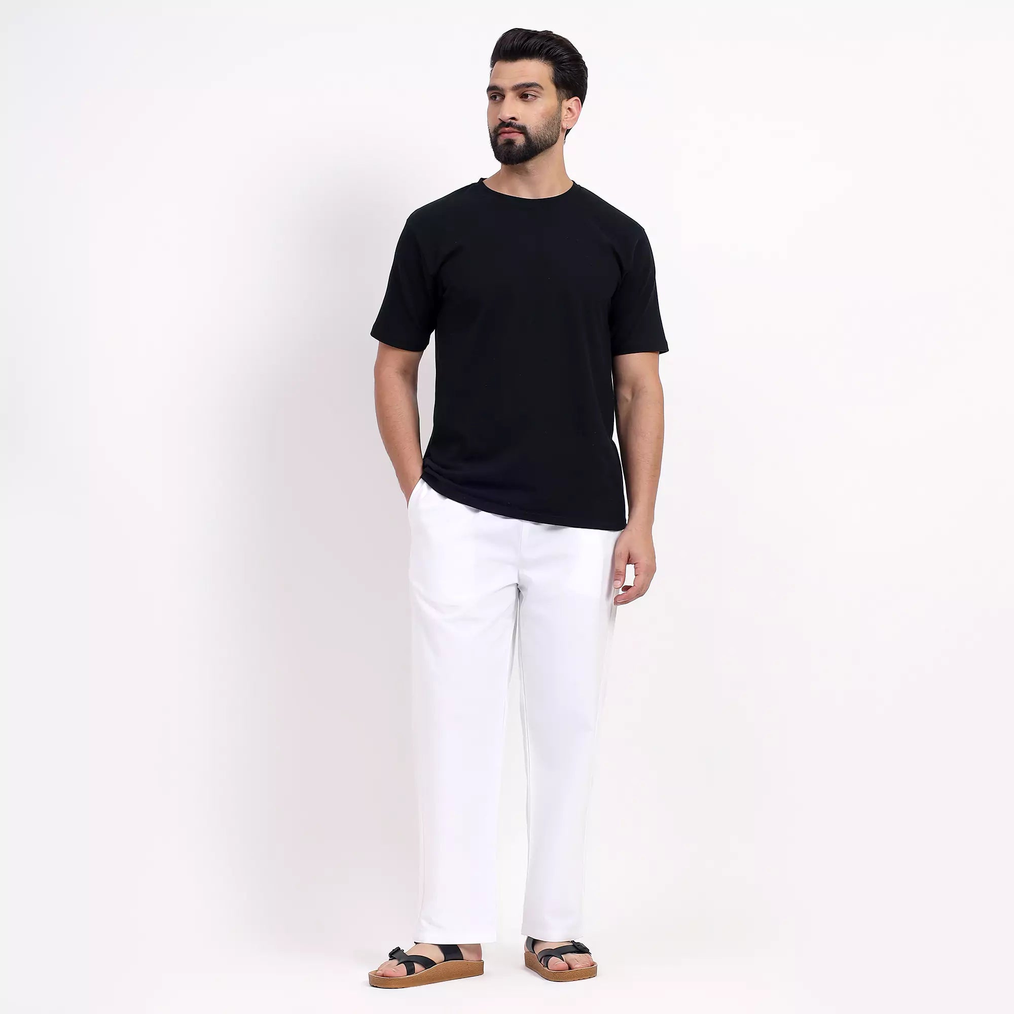 White Men's Loose Fit Cotton Pant