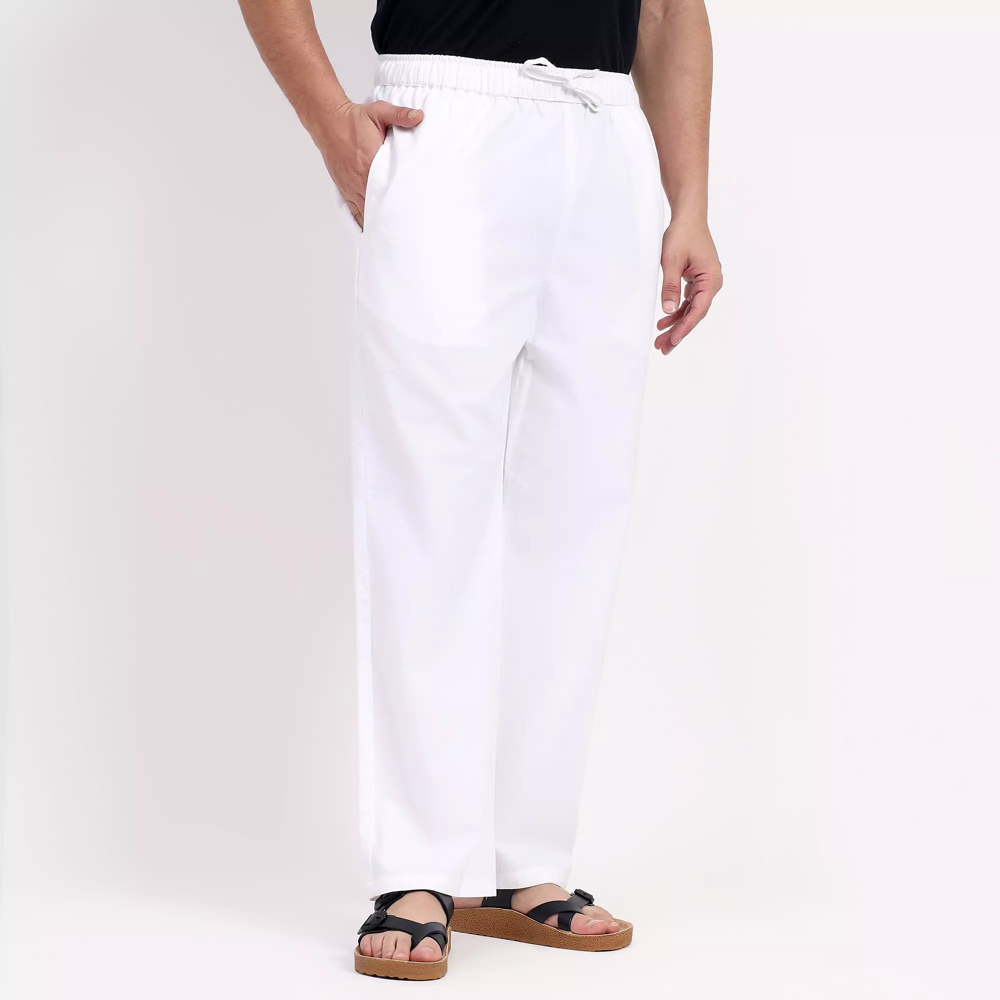 White Men's Loose Fit Cotton Pant