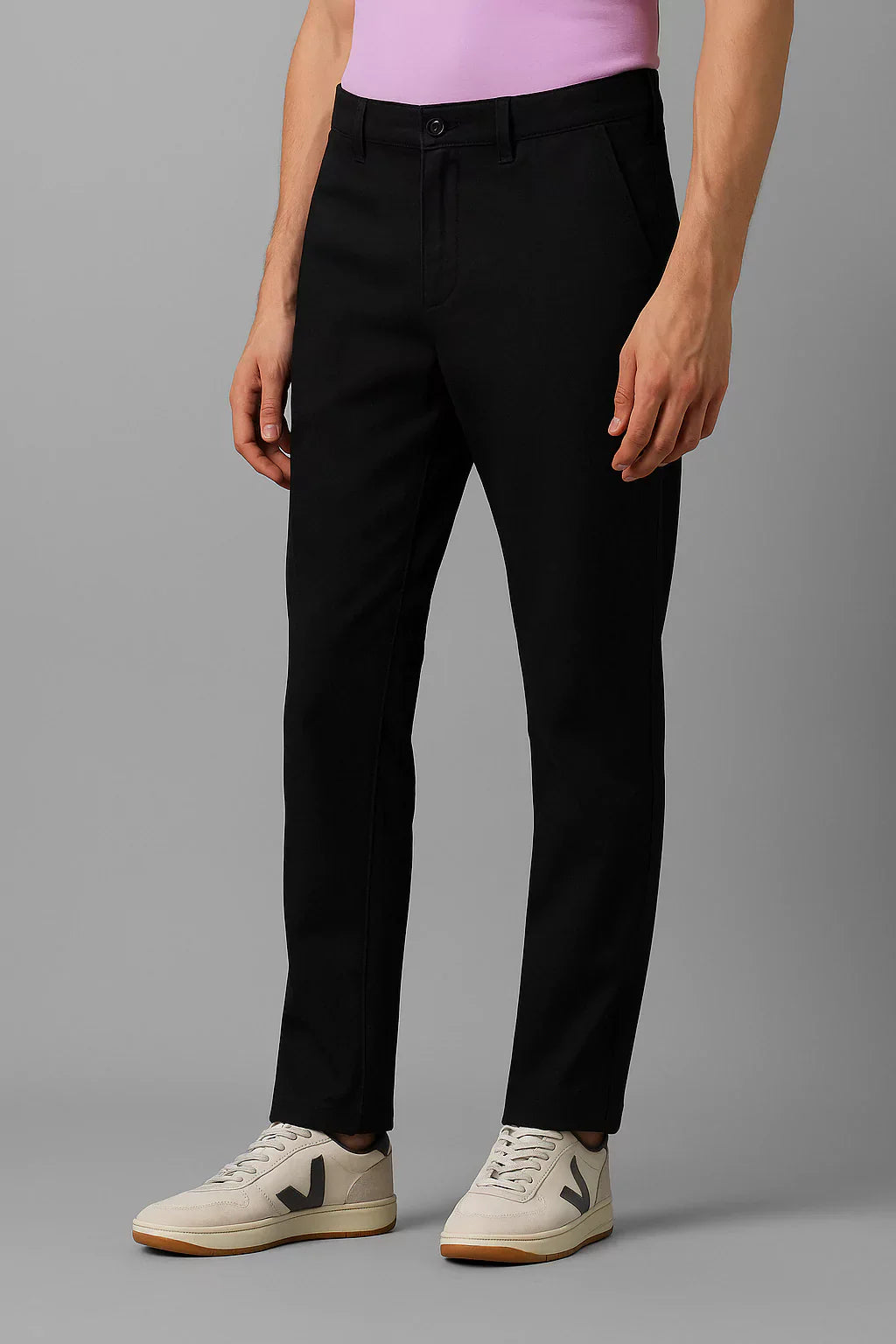 Black Regular Fit Mid Rise Cotton Chinos Pant