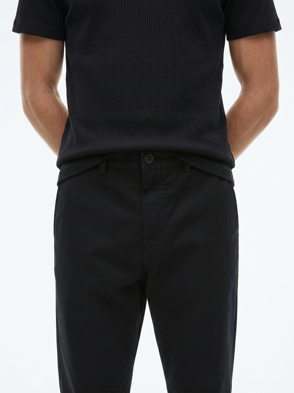 Black Regular Fit Mid Rise Cotton Chinos Pant