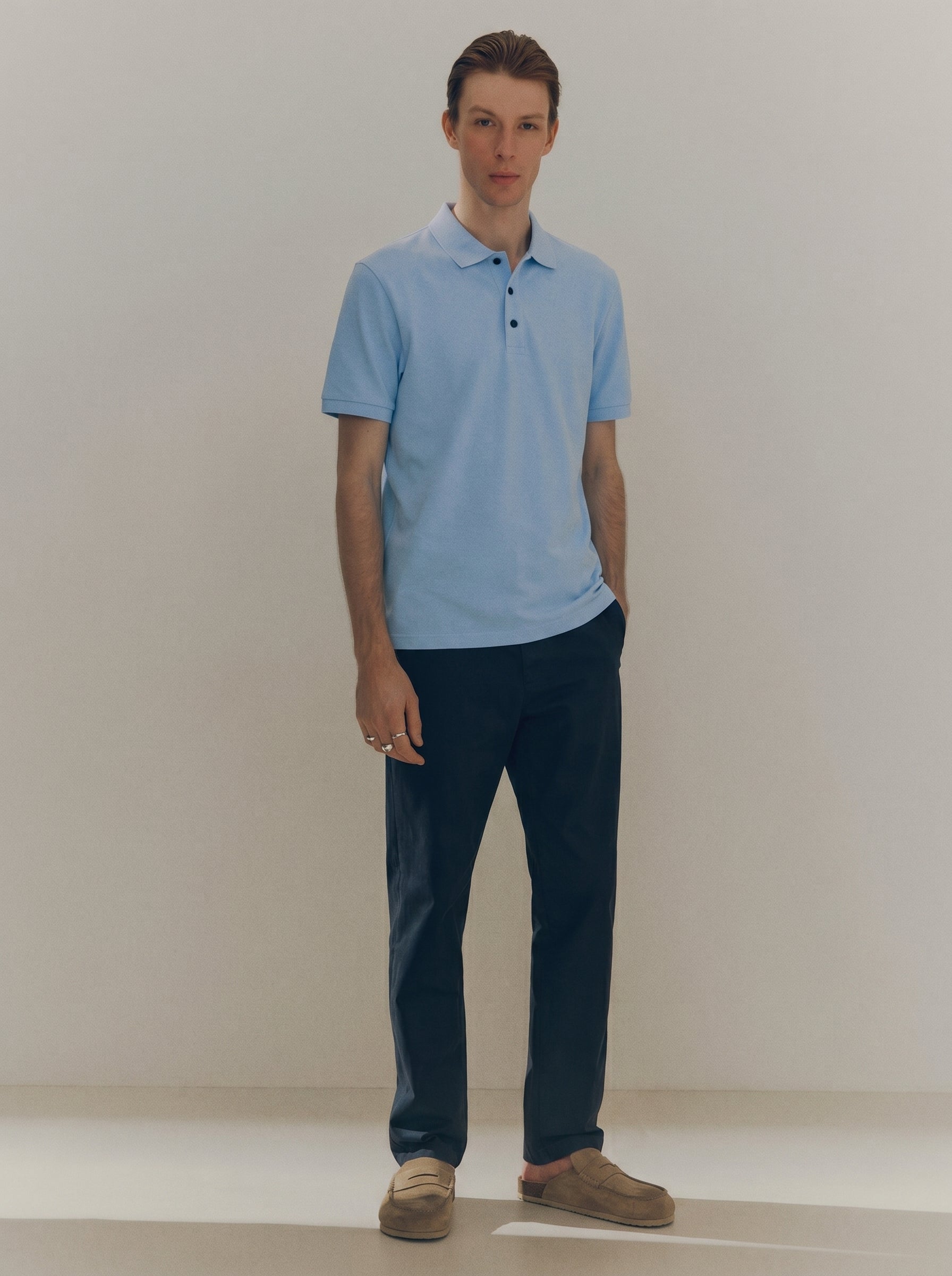 Navy Blue Regular Fit Mid Rise Cotton Chinos Pant