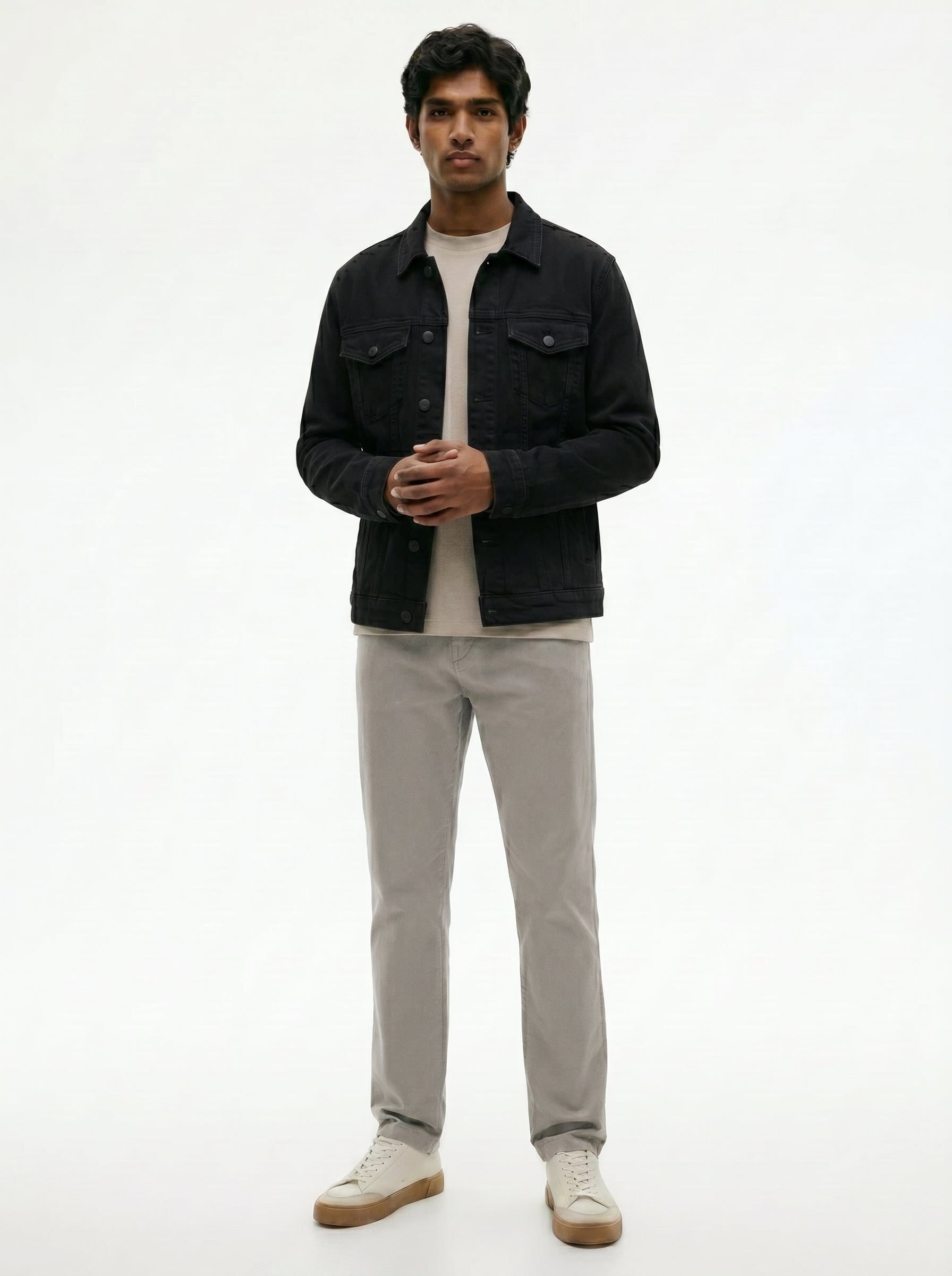 Light Grey Regular Fit Mid Rise Cotton Chinos Pant
