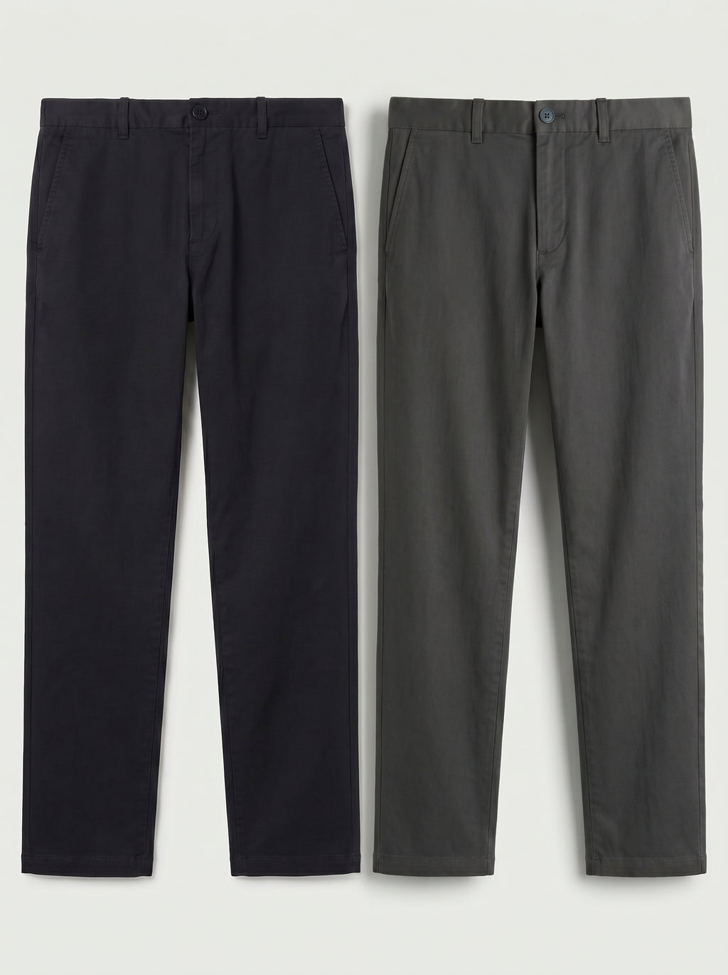 Pack of 2 Premium Cotton Chinos – Regular Fit Mid Rise | Dark Grey & Navy Blue Combo