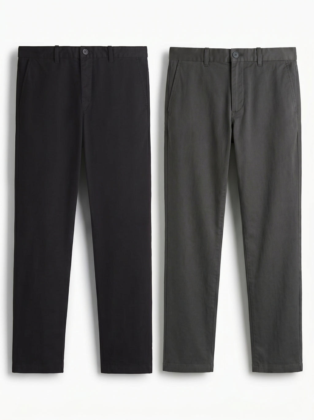 Pack of 2 Premium Cotton Chinos – Regular Fit Mid Rise | Black & Dark Grey Combo