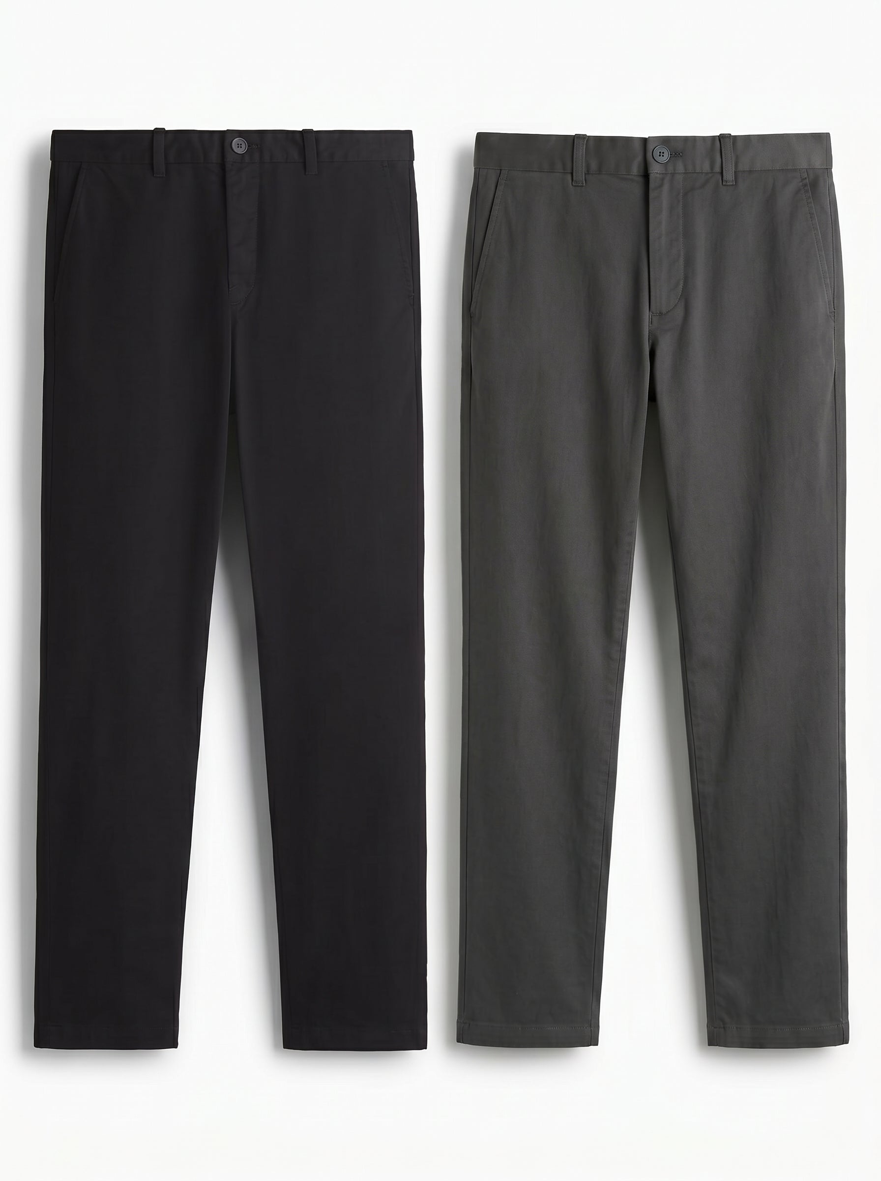 Pack of 2 Premium Cotton Chinos – Regular Fit Mid Rise | Black & Dark Grey Combo