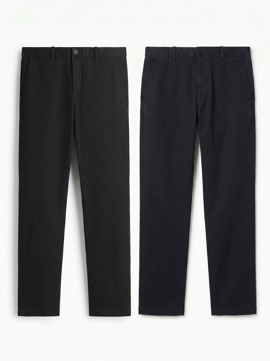 Pack of 2 Premium Cotton Chinos – Regular Fit Mid Rise | Black & Navy Blue Combo