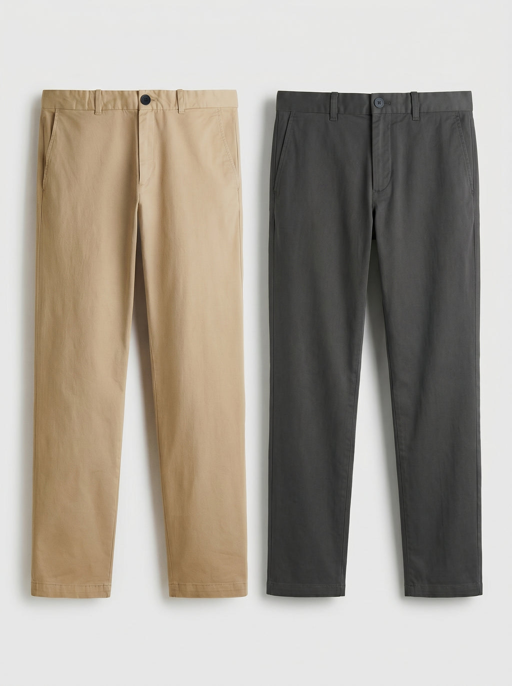 Pack of 2 Premium Cotton Chinos – Regular Fit Mid Rise | Dark Grey & Beige Combo
