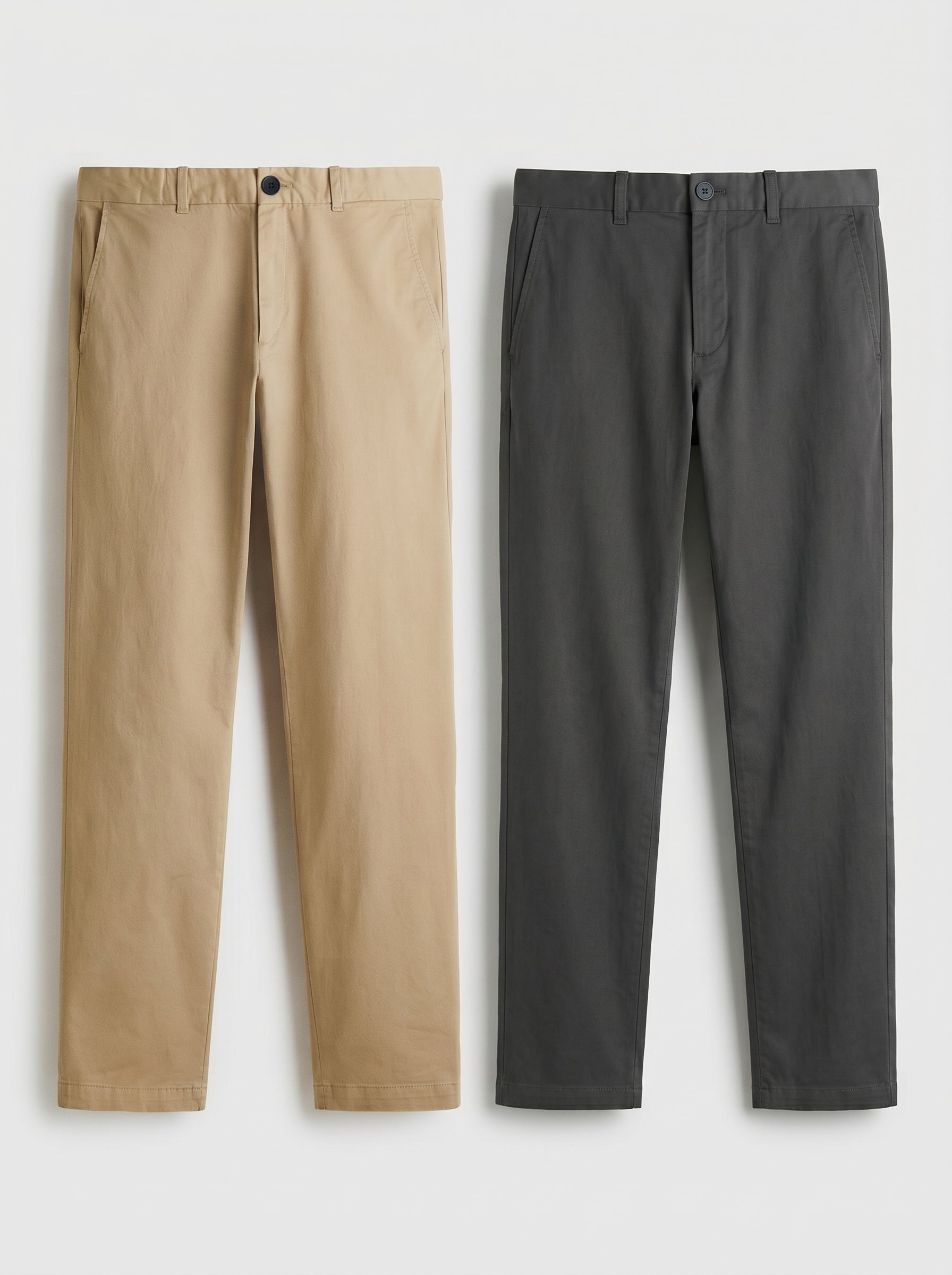 Pack of 2 Premium Cotton Chinos – Regular Fit Mid Rise | Dark Grey & Beige Combo