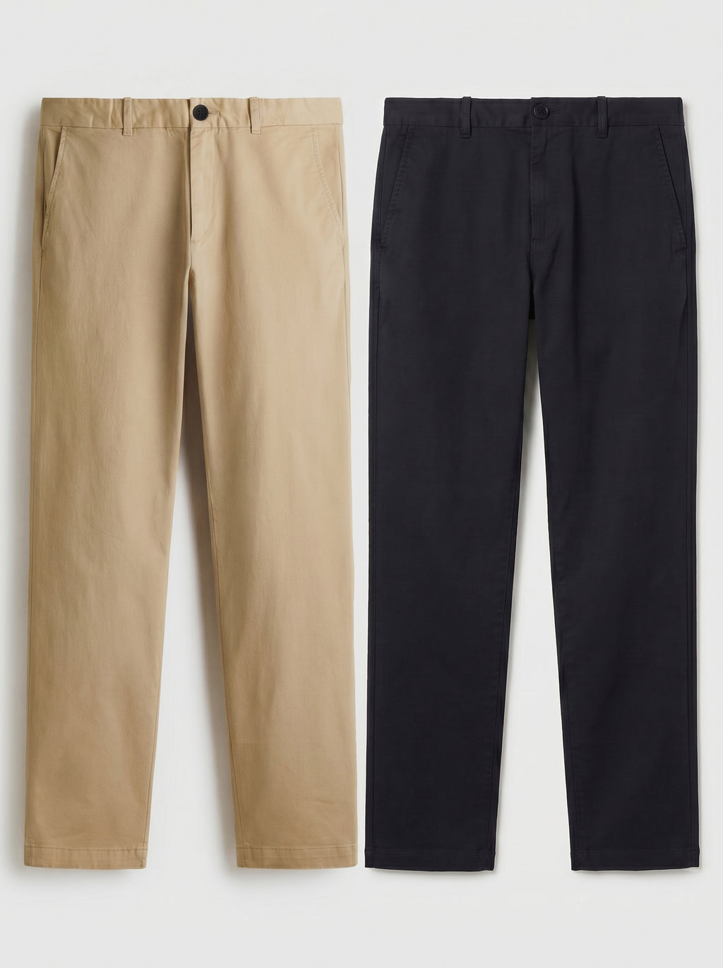 Pack of 2 Premium Cotton Chinos – Regular Fit Mid Rise | Navy Blue & Beige Combo