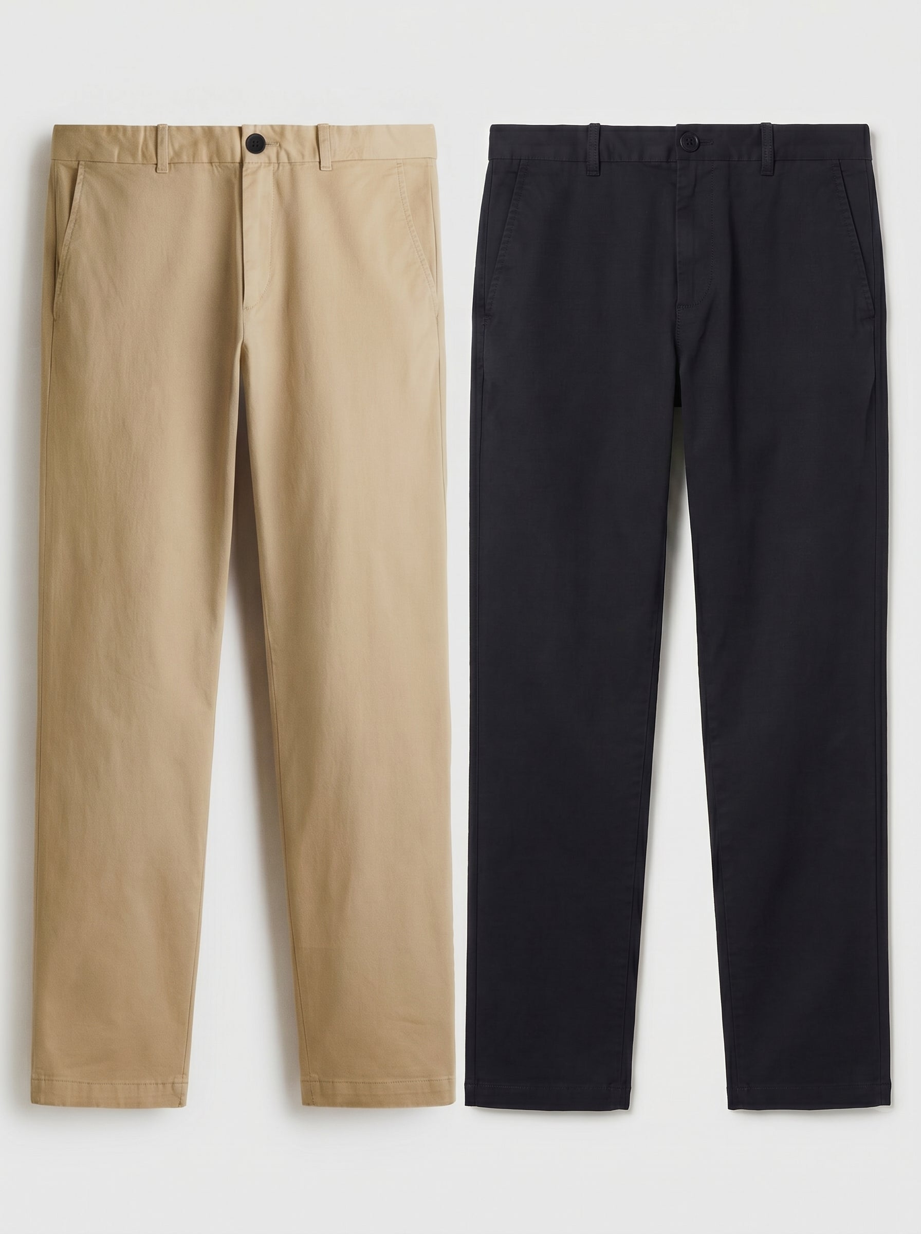 Pack of 2 Premium Cotton Chinos – Regular Fit Mid Rise | Navy Blue & Beige Combo