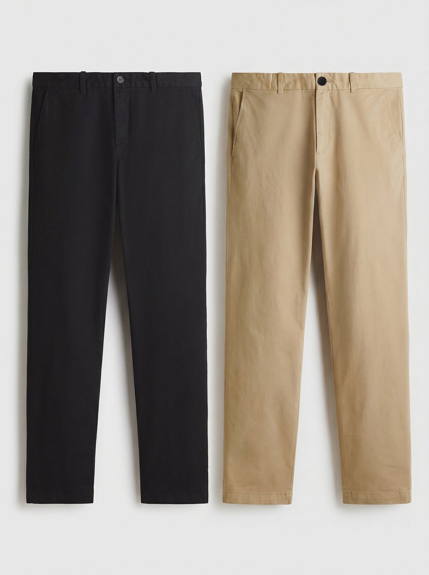 Pack of 2 Premium Cotton Chinos – Regular Fit Mid Rise | Black & Beige Combo
