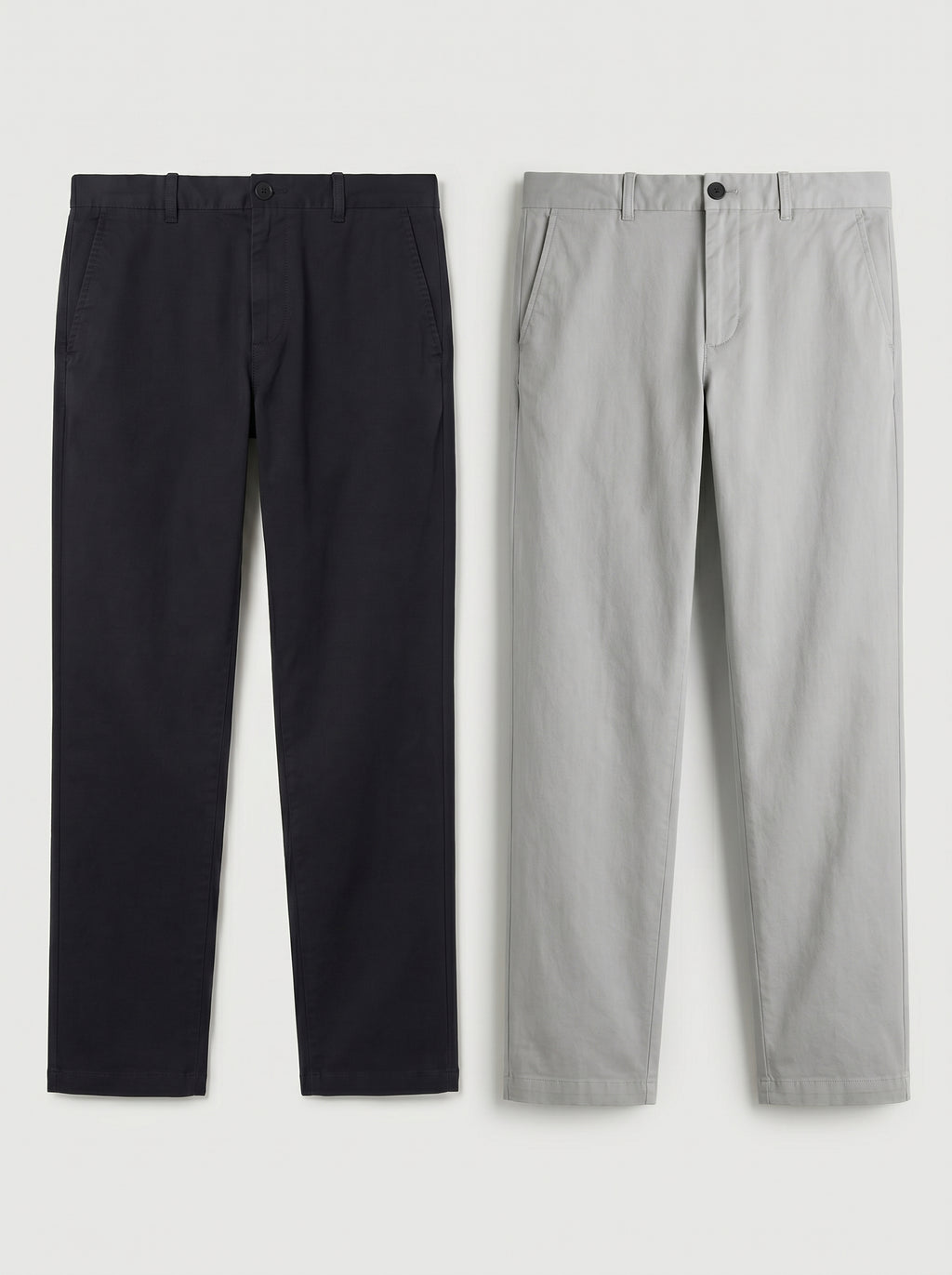 Pack of 2 Premium Cotton Chinos – Regular Fit Mid Rise | Navy Blue & Light Grey Combo