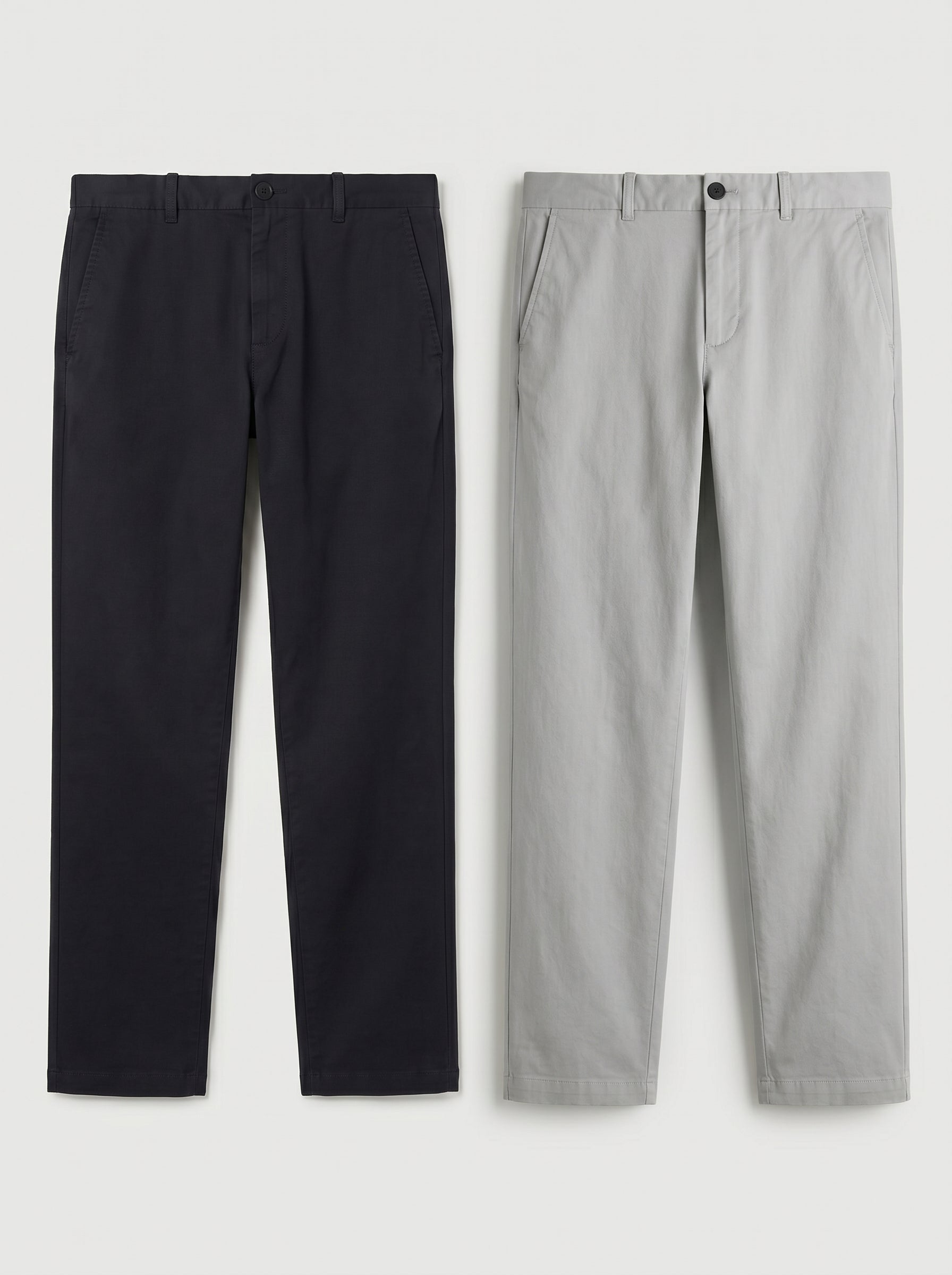 Pack of 2 Premium Cotton Chinos – Regular Fit Mid Rise | Navy Blue & Light Grey Combo