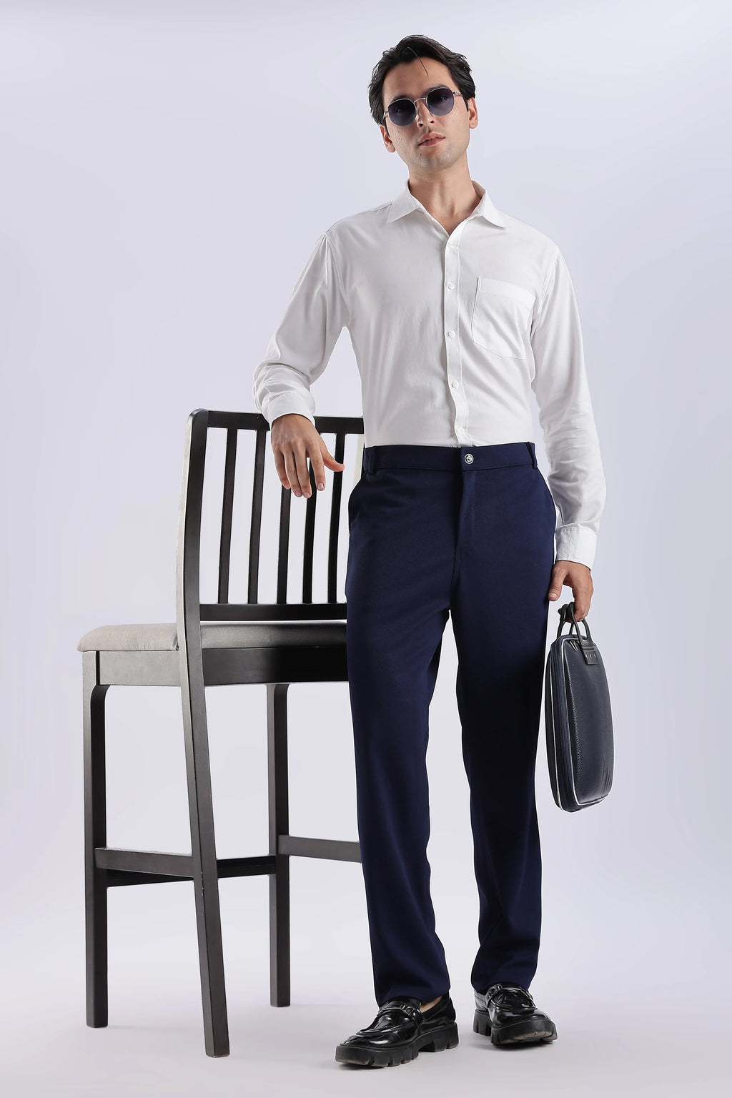 Navy Blue And Dark Coffee Stretch Pant Combo