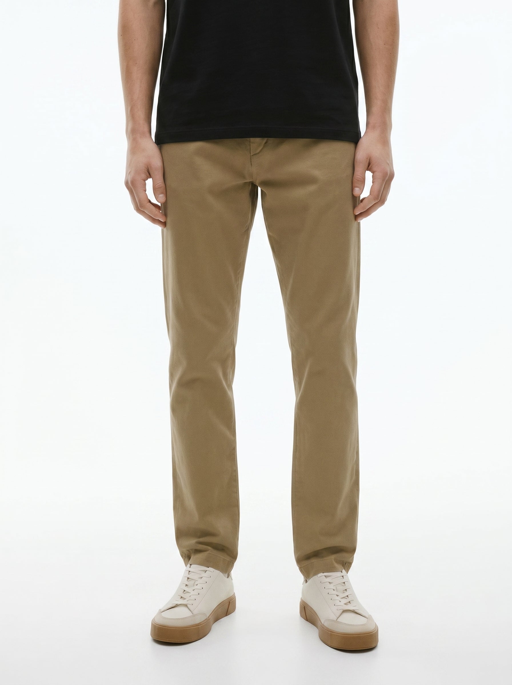 Beige Regular Fit Mid Rise Cotton Chinos